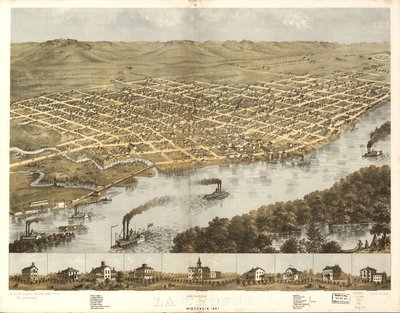 威斯康星州拉克罗斯市鸟瞰图，1867 年。LOC 73694545 作者 一个;芝加哥平版印刷公司鲁格