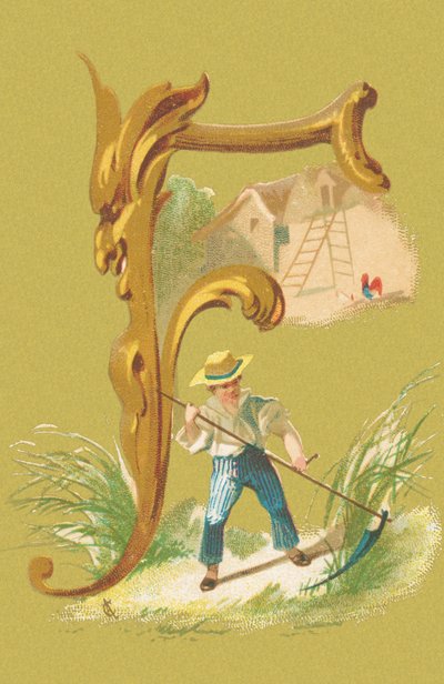 F：割草机、假货、干草、农场（彩色石版画） 作者 科迪尔
