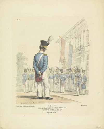 身着全套制服的音乐家
身着全套制服的音乐家，1820-1825 年
身着全套制服的荷兰步兵音乐家（标题见实物）
荷兰王国的军装。献给威廉-范-比兰特阁下（物品上的系列名称 作者 舒腾-卡彭蒂埃