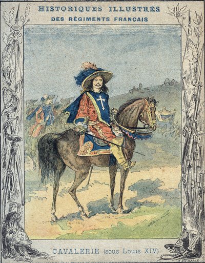路易十四时期的骑兵--来自学校课本的保护套，19世纪末--Cavalry sous Louis XIV--A Demarle的插图--Protege notebook historique，19世纪末--。 作者 戴玛