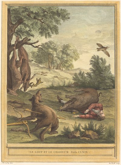 狼与猎人 作者 让·巴蒂斯特·乌德里 (Jean Baptiste Oudry) 之后的 AJ de Fehrt