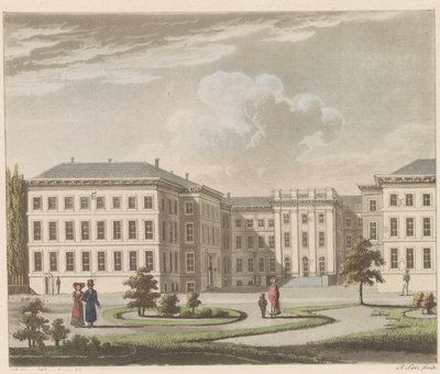 海牙努儿登堡宫，1810-1825 年 Le Palais Royal à La Haye, vu du jardin / 海牙皇宫，从花园侧面看到（物体上的标题） 作者 埃弗特·马斯坎普