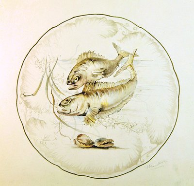 韦奇伍德设计的盘子，c.1880（纸上水彩） 作者 A. Proudlove