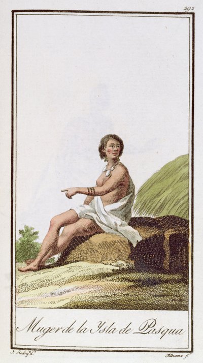 一个来自复活节岛的女人，由Albuerne雕刻，1799年 作者 罗德里格斯