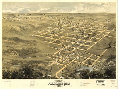 密苏里州卡斯县 Pleasant Hill 市鸟瞰图，1869 年。LOC 73693487 作者 A.鲁格
