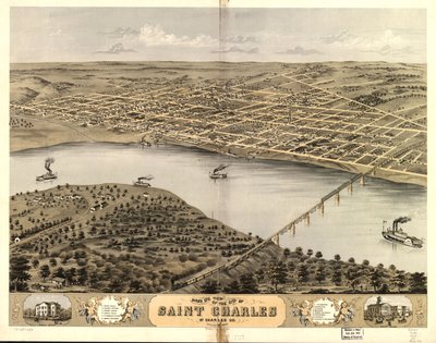 密苏里州圣查尔斯郡圣查尔斯市鸟瞰图，1869 年。LOC 73693488 作者 A.鲁格