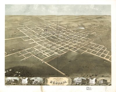 1869 年密苏里州佩提斯公司塞达利亚市鸟瞰图。LOC 73693491 作者 A.鲁格