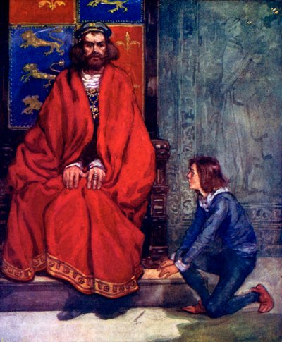 小男孩跪在国王面前，结结巴巴地讲述了这个故事，1120年，1905年 作者 福雷斯特