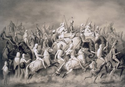 锡克教大君和旁遮普国王奇尔-辛格与他的随从在拉合尔附近狩猎，1859年 作者 A.索尔特科夫