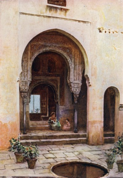 The Alhambra, Court of the Mexuar, West Facade (colour litho) 作者 特雷弗·哈登