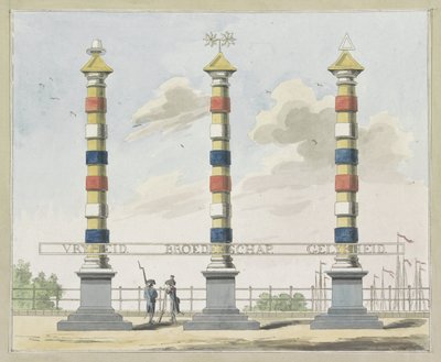 自由、兄弟情谊和平等，Hogesluis 装饰，1795 年 1795 年阿姆斯特丹联盟节装饰品的十盘 作者 约翰·罗洛夫海报