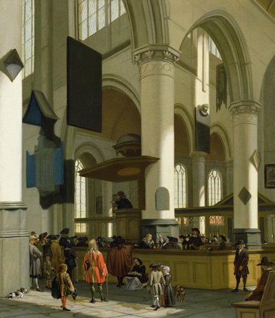 Oude Kerk的内部，代尔夫特，与传教者 作者 A. and Streeck，H. van Storck