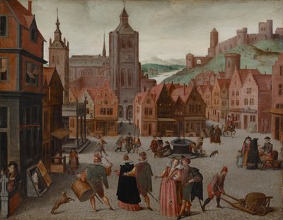卑尔根的集市》，可能创作于 1590 年和 1597 年（油画） 作者 亚伯·格里默