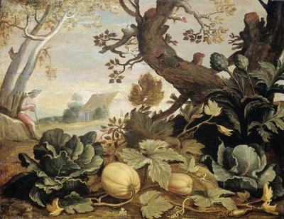 前景有水果和蔬菜的风景 作者 亚伯拉罕·布洛玛特（Abraham Bloemaert）