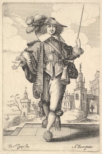 1629年，一位绅士向前走，右臂伸出，左手鞭打... 作者 亚伯拉罕·博斯（Abraham Bosse）