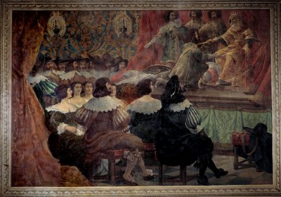 17 世纪在 Chateau de Grosbois 的戏剧表演，由 Abraham Bosse（1602-1676）绘制 作者 亚伯拉罕·博斯（Abraham Bosse）