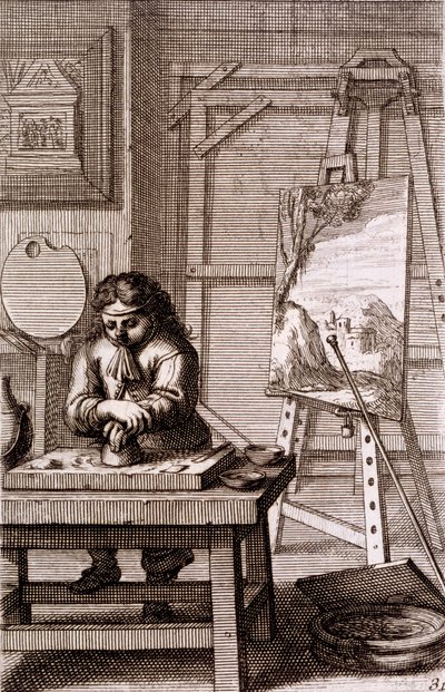 艺术家的学徒清洁雕刻板，来自&39;Recueil de Figures ......&39;，1737 作者 Abraham Bosse