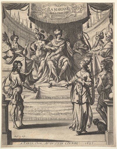 特里斯坦·莱姆（Tristan LHermite）的代表作：玛丽安（Marianne）站在希律（Herd）和他的助手之前……，1637年。 作者 亚伯拉罕·博斯（Abraham Bosse）