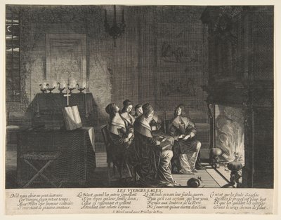 明智的处女休息，等待丈夫的到来。 1635。 作者 亚伯拉罕·博斯（Abraham Bosse）