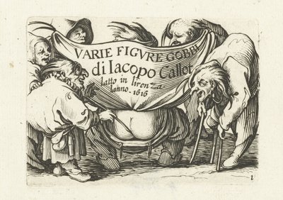 各种小矮人"/"Varie figure gobbi di Jacopo Callot "印刷系列扉页
雅各布-卡洛特的各种侏儒（作品上的系列名称）
各种怪诞人物（系列标题）
小矮人和驼背人（系列名称） 作者 亚伯拉罕·博斯（Abraham Bosse）