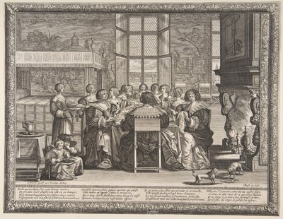 在没有丈夫的情况下，餐桌上的妻子，ca。 1635-36。 作者 亚伯拉罕·博斯（Abraham Bosse）