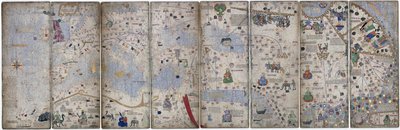 加泰罗尼亚语地图集的四张牛皮纸叶子，1375年 作者 亚伯拉罕·克雷斯克斯