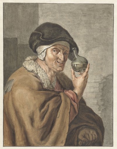 拿着尿杯的老妇人 作者 威廉·范·米耶里斯（Willem Van Mieris）