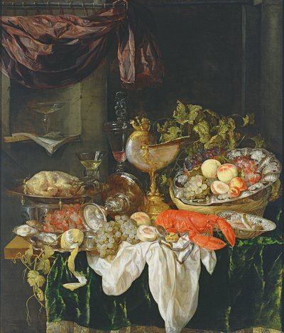 静物与水果 作者 Abraham Hendricksz van Beyeren