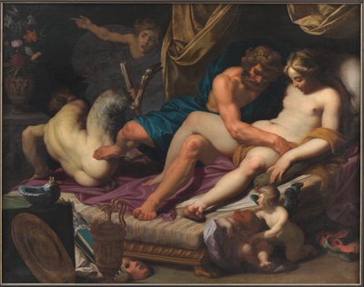 赫拉克勒斯把法努斯从奥姆法尔的床上踢走 作者 Abraham I Janssens