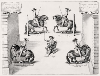 骑乘手册中的插图，由Peeter Clouwet（1629-70）雕刻，1658年 作者 亚伯拉罕·詹斯（Abraham Jansz）。范·迪彭贝克