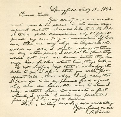 1843年2月14日亚伯拉罕林肯给奥尔登大厅的信 作者 亚伯拉罕·林肯