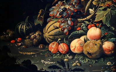 水果（布面油画）（278970的细节）。 作者 亚伯拉罕·米尼翁（Abraham Mignon）