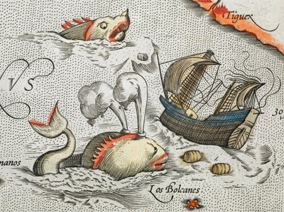 (详细）。海怪袭击船只。 作者 亚伯拉罕·奥特里乌斯（Abraham Ortelius）