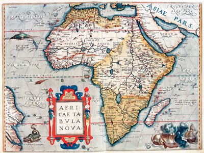 非洲大陆的描述。 亚伯拉罕·奥特柳斯（Abraham Ortelius，1527-1598）的“Theatrum Orbis Terrarum”地理地图 作者 Abraham Ortelius