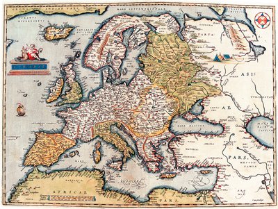 欧洲大陆的描述。亚伯拉罕·奥尔特里乌斯（Abraham Ortelius）撰写的“剧场Orbis Terrarum”地理地图 作者 Abraham Ortelius