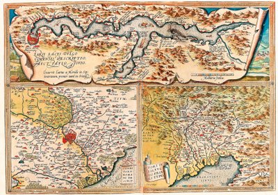 Larii Lacus Vulgo Tertorii Romani Fori Iulii。意大利北部地理图，摘自亚伯拉罕-奥特留斯的 "Theatrum Orbis Terrarum"（Oertel，Ortell或Ortel）。 作者 Abraham Ortelius