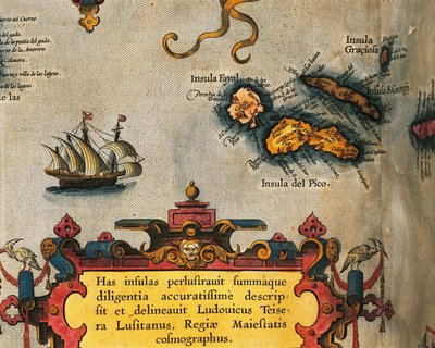 亚伯拉罕-奥特留斯的《奥比斯地球地图》中的亚速尔群岛地图 作者 Abraham Ortelius