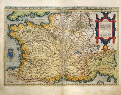 法国地图，摘自亚伯拉罕-奥特留斯的《世界地图》（Theatrum Orbis Terrarum）。 作者 Abraham Ortelius
