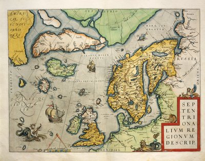 北欧地图，来自 Theatrum Orbis Terrarum 由亚伯拉罕·奥特柳斯 (Abraham Ortelius) 绘制 作者 Abraham Ortelius