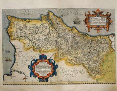 葡萄牙地图，摘自亚伯拉罕-奥特留斯的《地球地图》（Theatrum Orbis Terrarum）。 作者 Abraham Ortelius