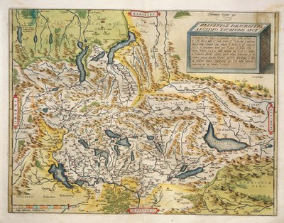 瑞士地图，摘自亚伯拉罕-奥特留斯的《世界地图》（Theatrum Orbis Terrarum）。 作者 Abraham Ortelius