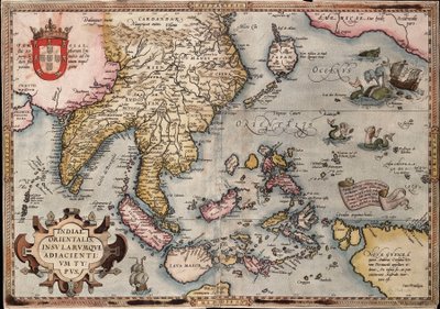 奥特留斯绘制的东印度群岛地图，约 1570 年（彩色版画） 作者 亚伯拉罕·奥特里乌斯（Abraham Ortelius）