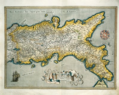 意大利那不勒斯王国地图，出自亚伯拉罕-奥特留斯的《奥比斯地球地图》。 作者 Abraham Ortelius