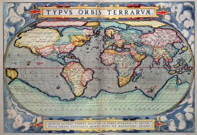 世界地图，选自安特卫普《世界地图》（Theatrum Orbis Terrarum 作者 亚伯拉罕·奥特里乌斯（Abraham Ortelius）