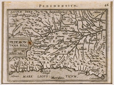 皮埃蒙特和西利古里亚地区。摘自亚伯拉罕-奥特留斯的Theatrum Orbis Terrarum。 作者 Abraham Ortelius