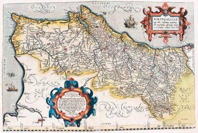 来自“Theatrum Orbis Terrarum”的葡萄牙领土的葡萄牙地理地图，由亚伯拉罕·奥尔特留斯（Oertel、Ortell 或 Ortel 作者 Abraham Ortelius