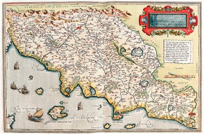 因而。 杰罗姆·贝拉马托 (Jerome Bellamarto) 的描述 意大利托斯卡纳 (Tuscany) 领土的地理地图来自杰拉德·墨卡托 (Gerard Mercator) 的“阿特拉斯” (Oertel、Ortello 或 Ortel 作者 亚伯拉罕·奥特里乌斯（Abraham Ortelius）