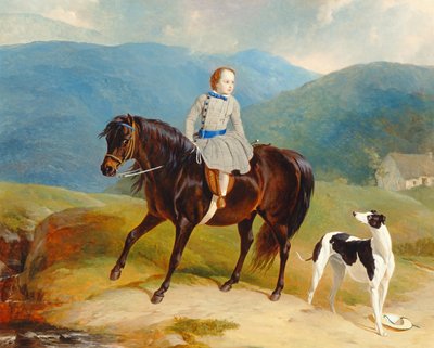 爱德华-库茨-马乔里班克斯大师骑着他的小马，约1851年（布面油画）。 作者 亚伯拉罕和韦伯斯特托马斯库珀
