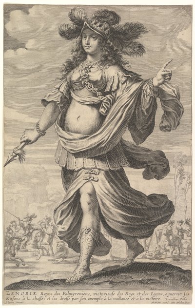 泽诺比娅，来自皮埃尔-勒莫内的《强大女性画廊》的插图，约1647年（蚀刻和雕刻）。 作者 亚伯拉罕和鲁塞莱特·吉尔斯·博斯