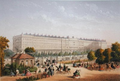 海德公园花园，约1862年（彩色平版印刷）。 作者 阿基里·路易斯·马丁内特